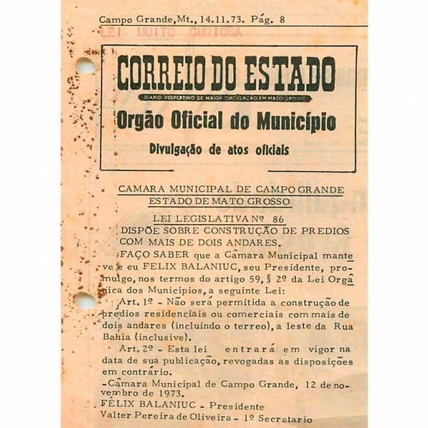 Lei de 1973 proibia prÃ©dios em Campo Grande