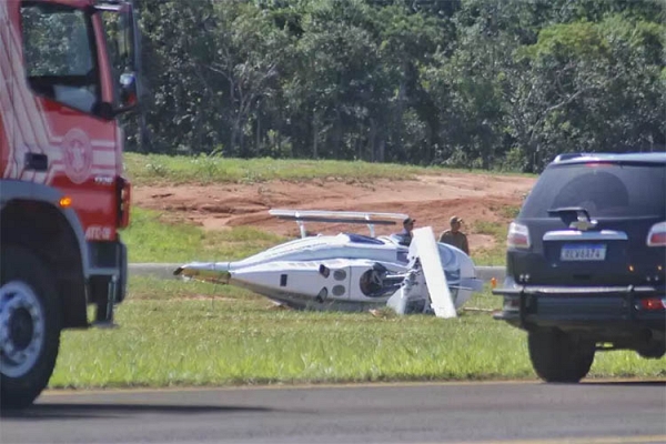 HelicÃ³ptero com quatro pessoas cai no aeroporto Santa Maria, em Campo Grande