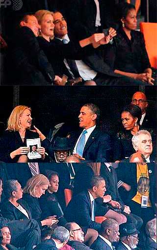Obama, a dinamarquesa e a &quot;cara de quem nÃ£o gostou&quot; de Michele nos funerais de Mandela