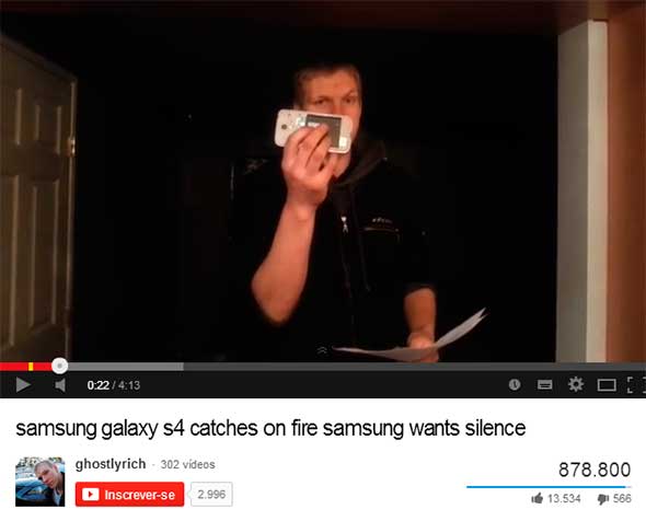 Galaxy S4 pega fogo e Sansung tenta silenciar o cliente, antes de trocar o smartphone