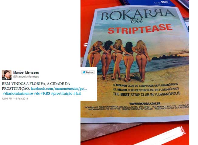 DiÃ¡rio Catarinense se desculpa por anunciar clube de striptease em caderno para turistas