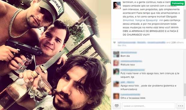 Com armas e bebida na mÃ£o, Munhoz & Mariano geram crÃ­ticas no Instagram e pedem desculpas
