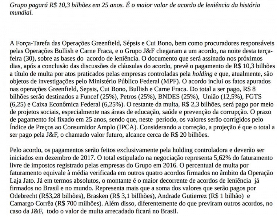 JBS fecha maior acordo de leniÃªncia do mundo com o MPF, de R$ 10,3 bilhÃµes