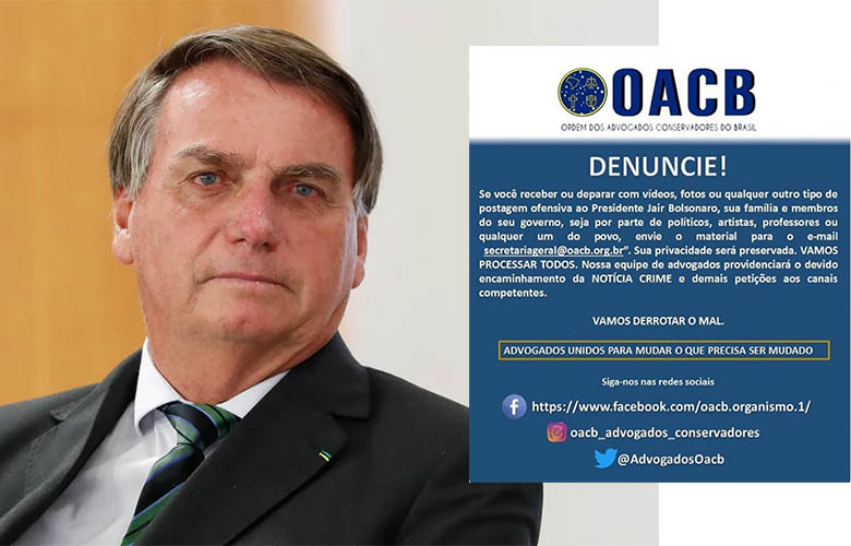 'Ordem dos Advogados Conservadores' diz que vai processar quem ofender Bolsonaro