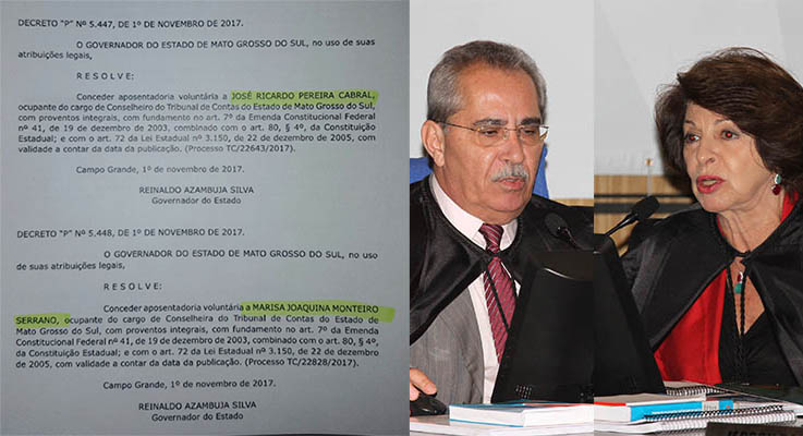 Governador decreta aposentadorias de Marisa e Cabral e abre 2 vagas no TCE-MS