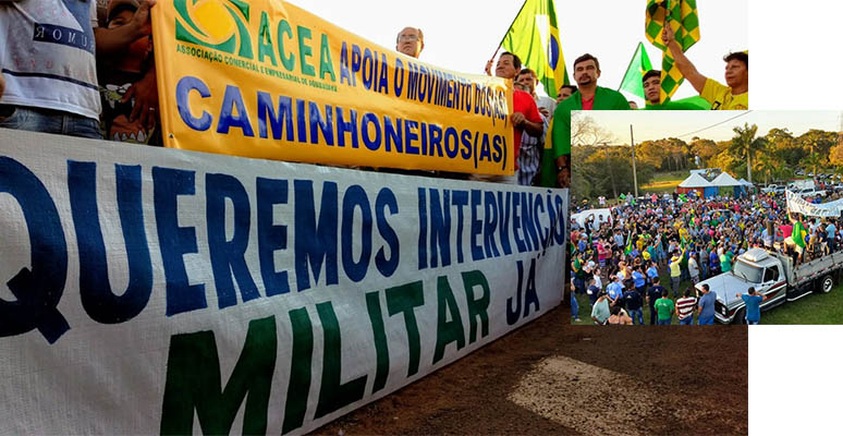 Ato de apoio a caminhoneiros em AnastÃ¡cio pede 'intervenÃ§Ã£o militar'