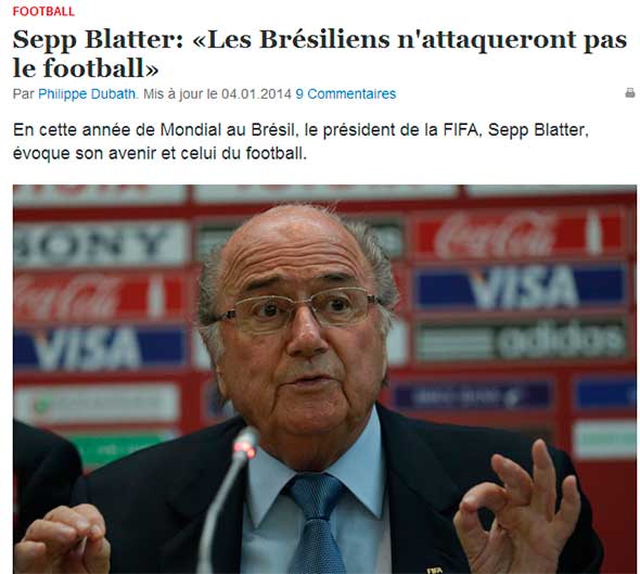 Atraso do Brasil para a Copa &quot;Ã© o maior que jÃ¡ vi&quot; diz o presidente da Fifa, Joseph Blatter