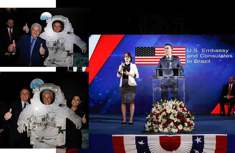 Bolsonaro posa de astronauta com Marcos Pontes na festa da independÃªncia dos EUA