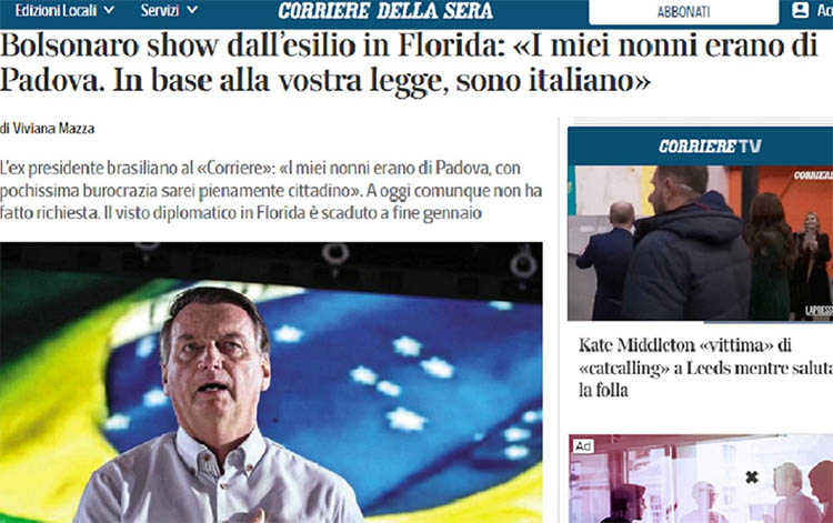 Bolsonaro diz que, pela lei, Ã© 'italiano'