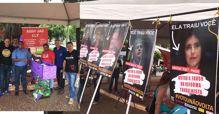Contra reforma trabalhista, sindicatos fazem 'velÃ³rio da CLT' em Campo Grande