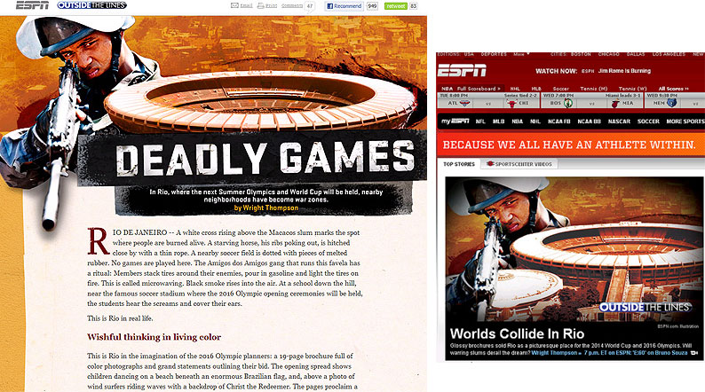 ESPN dos EUA chama Copa e OlimpÃ­adas no Rio de &quot;Jogos Mortais&quot;