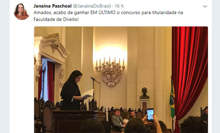 JanaÃ­na Paschoal fica em Ãºltimo lugar em concurso para professor de direito da USP