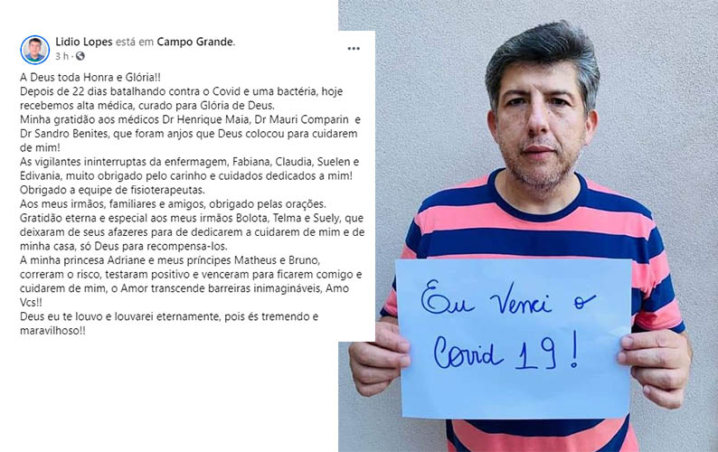 'Eu venci o covid-19' diz o deputado estadual LÃ­dio Lopes no Facebook