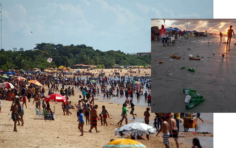 Sem medo de Covid e sem mÃ¡scaras, banhistas lotam praias do ParÃ¡