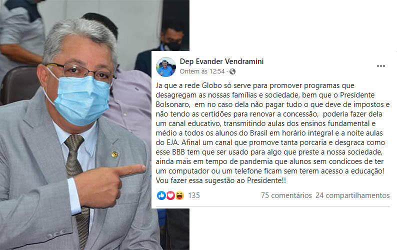 Deputado de MS diz que vai sugerir a Bolsonaro transformar Globo em TVE